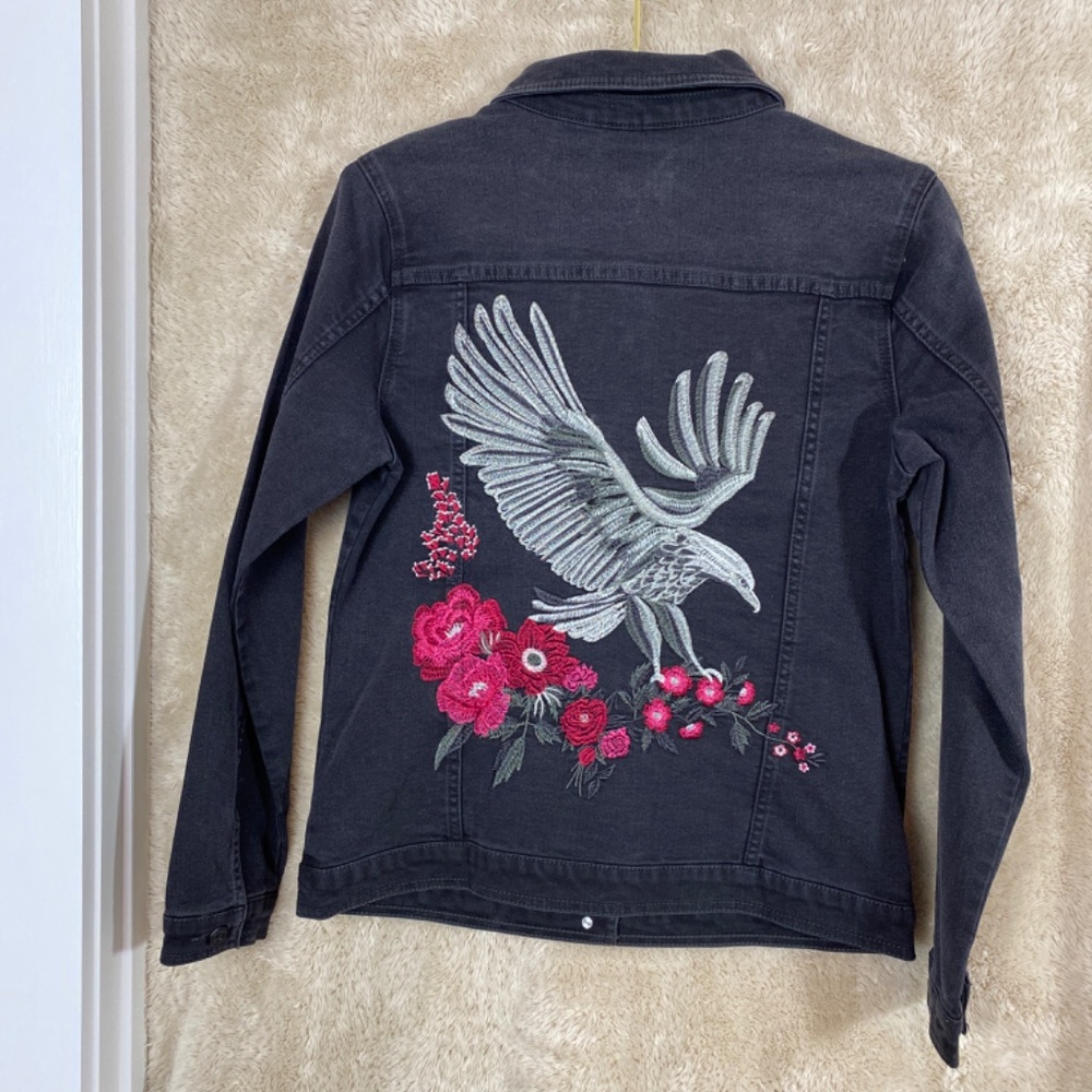 DG2 Denim Eagle Black denim jacket with embroidery, New, DG2- gorgeous